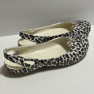 Crocs Kadee White Leopard Flats Size 11